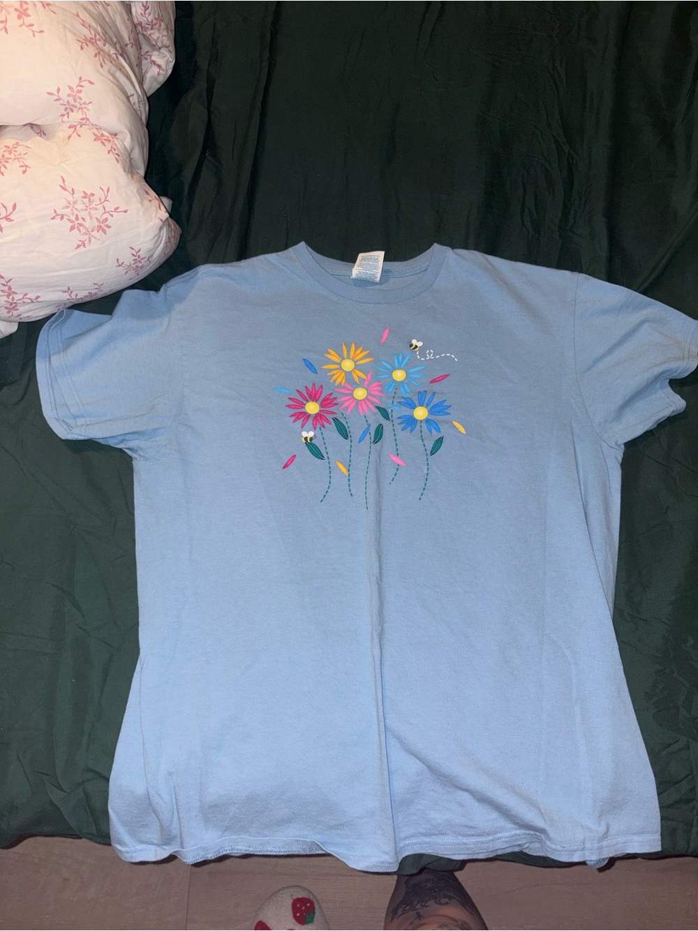 Delta Light Blue Tee with Multicolor Flower Graphic